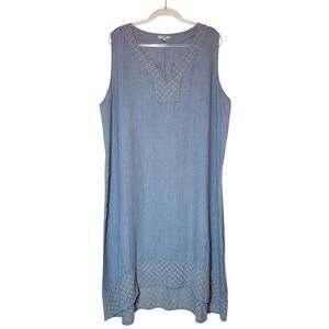 Rosemarine Made in Italy Linen Eyelet Sleeveless Maxi Dress Light Blue 3X Boho